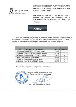 Aviso de empleo - F&aacute;brica Nacional de Moneda y Timbre