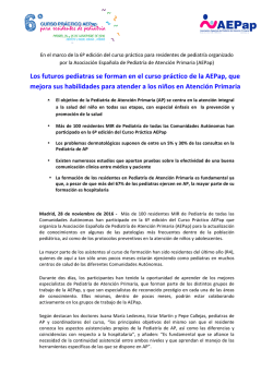 Nota de Prensa 6&ordm; Curso practico MIR-Pediatr&iacute;a AEPap