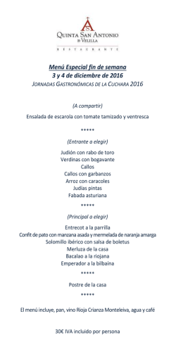 Men&uacute; Comida - Quinta San Antonio de Velilla
