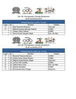 Lugar No. Nombre Estado 1&deg; 3 Abel Quechol Romano Tlaxcala 3&deg; 1