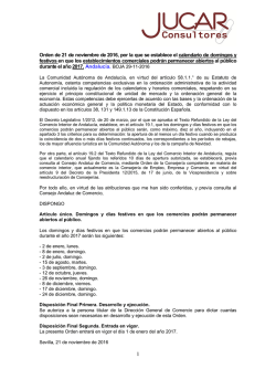 Calendario Comercial 2017. Dias apertura