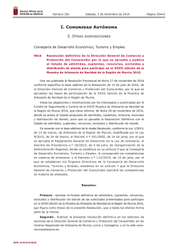 Publicaci&oacute;n n&uacute;mero 9816 del BORM n&uacute;mero 281 de 03/12/2016