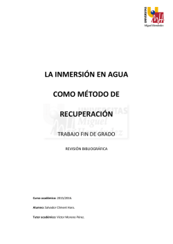 LA INMERSI&Oacute;N EN AGUA COMO M&Eacute;TODO DE RECUPERACI&Oacute;N