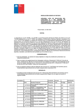resoluci&oacute;n exenta n&ordm;:927/2016 aprueba lista de selecci&oacute;n del