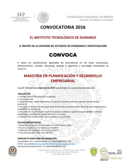 Convocatoria Maestria 2017 - Instituto Tecnol&oacute;gico de Durango