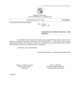 COMUNICACI&Oacute;N &ldquo;A&rdquo; 6111 06/12/2016 A LAS ENTIDADES