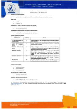 CONVOCATORIA N&deg; 002-2016-ULP/RH. OBJETO DE LA