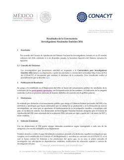 Resultados de la Convocatoria Investigadores Nacionales