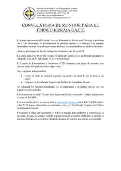 CONVOCATORIA DE MONITOR PARA EL TORNEO BIZKAIA GAZTE