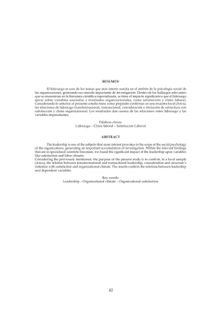 Liderazgo, Clima y Satisfacci&oacute;n Laboral en las Organizaciones