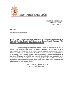 EXPTE. 67/16 JFH/AS Anuncio perfil fin licitaci&oacute;n Expte.