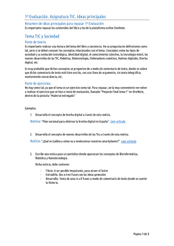 1&ordf; Evaluaci&oacute;n. Asignatura TIC. Ideas principales Tema TIC y Sociedad