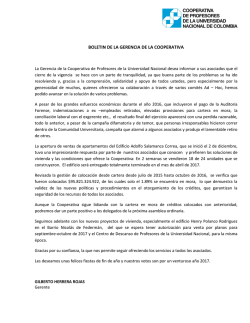 BOLETIN DE LA GERENCIA DE LA COOPERATIVA
