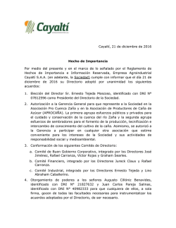 Cayalt&iacute;, 21 de diciembre de 2016 Hecho de Importancia Por