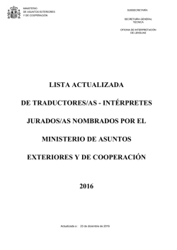 Listado TIJS 23 XII 16 - Ministerio de Asuntos Exteriores y de