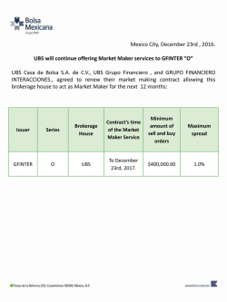 UBS will continue offering Market Maker services to GFINTER