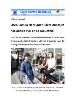 2&ordm; lugar nacional: Liceo Camilo Henr&iacute;quez lidera puntajes