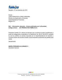 Medell&iacute;n, 27 de diciembre de 2016 Doctor JUAN FRANCISCO