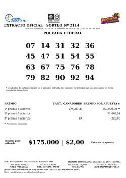 EXTRACTO OFICIAL SORTEO N&ordm; 2114 POCEADA FEDERAL