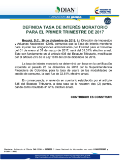 definida tasa de inter&eacute;s moratorio para el primer trimestre de