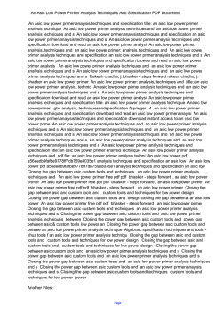 An Asic Low Power Primer Analysis Techniques And Specification