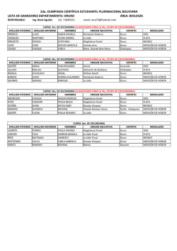 LISTA DE GANADORES DEPARTAMENTO: ORURO 2da