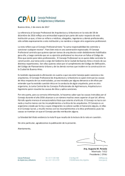 Buenos Aires, 2 de enero de 2017 La referencia al Consejo