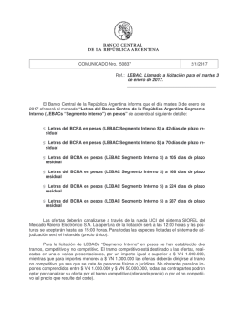 COMUNICADO Nro. 50837 2/1/2017 Ref.: LEBAC. Llamado a