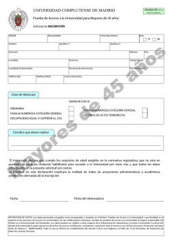 Impreso de matr&iacute;cula mayores 45 - Universidad Complutense de