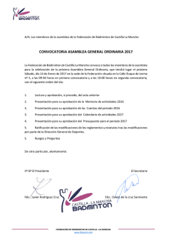 Convocatoria - Federaci&oacute;n de B&aacute;dminton de Castilla La Mancha