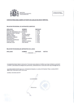 Lista provisional de admitidos