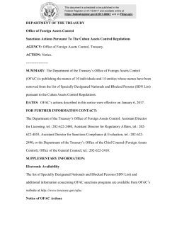 DEPARTMENT OF THE TREASURY Office of Foreign Assets