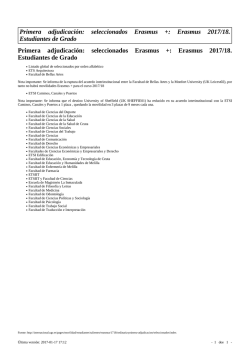 Primera adjudicaci&oacute;n: seleccionados Erasmus +: Erasmus 2017/18