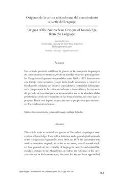 Or&iacute;genes de la cr&iacute;tica nietzscheana del conocimiento