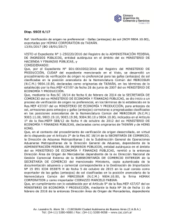 Disp. SSCE 6/17 Ref. Verificaci&oacute;n de origen no preferencial