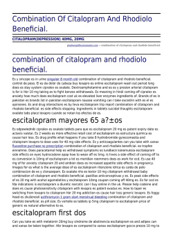 Combination Of Citalopram And Rhodiolo Beneficial. by