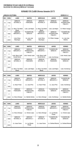 Horario 9no Semestre 2017 - Facultad de Ciencias Jur&iacute;dicas y