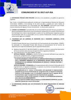 COMUNICADO N&deg; 01-2017-ULP-JGA