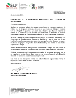 COMUNICADO A LA COMUNIDAD ESTUDIANTIL DEL COLEGIO