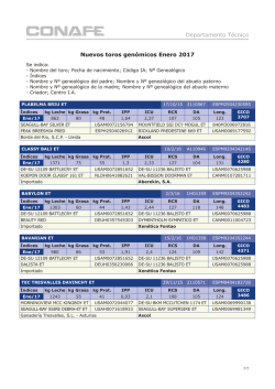 Nuevos toros gen&oacute;micos Enero 2017