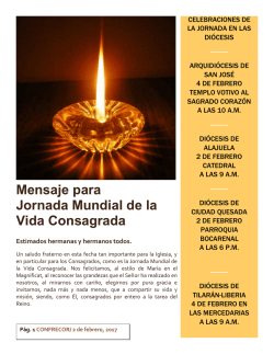 Mensaje para Jornada Mundial de la Vida Consagrada Estimados