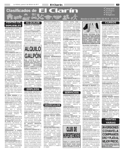 Clasificados Diario El Clar&iacute;n de La Victoria Jueves 02 de Febrero de
