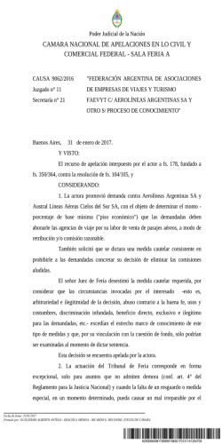 (FAEVYT) c/ Aerol&iacute;neas Argentinas y Otros