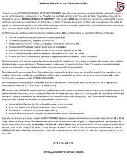 AVISO DE PRIVACIDAD DE DATOS PERSONALES