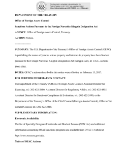 DEPARTMENT OF THE TREASURY Office of Foreign