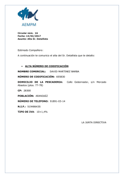 ALTA N&Uacute;MERO DE CODIFICACI&Oacute;N NO