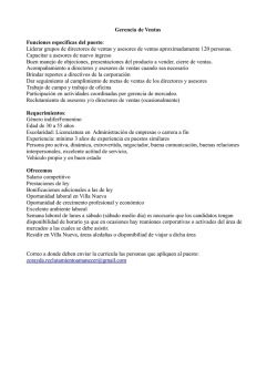 Gerencia de Ventas Funciones especificas del puesto