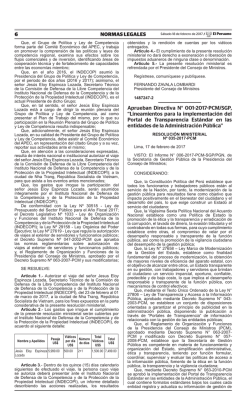6 NORMAS LEGALES Aprueban Directiva N&deg; 001-2017