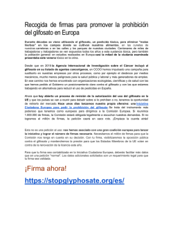 Recogida de firmas para promover la prohibici&oacute;n del glifosato en