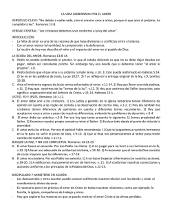 LA VIDA GOBERNADA POR EL AMOR VERS&Iacute;CULO CLAVE: &ldquo;No
